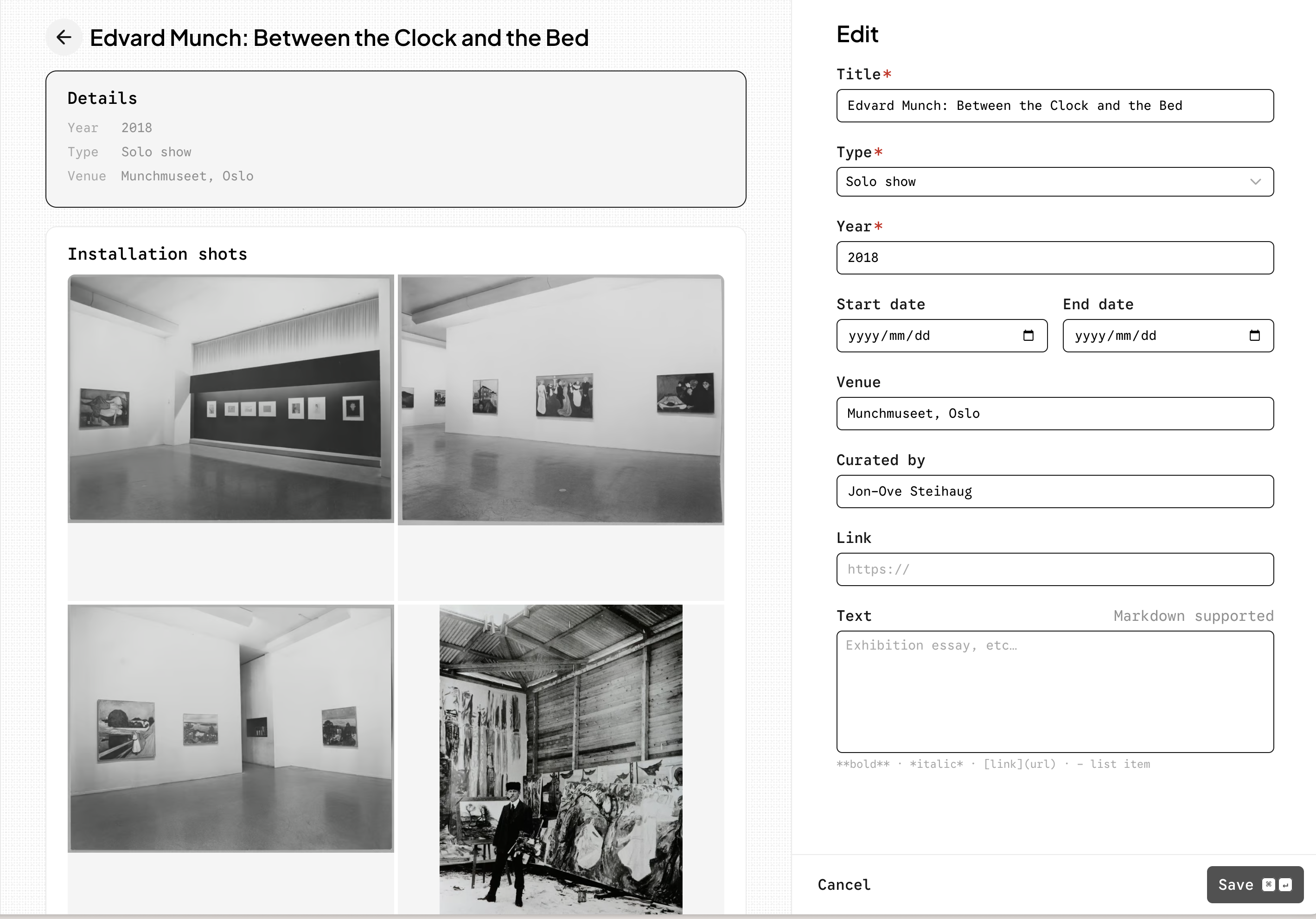 An exhibition record in CloudCat, with its works and installation shots