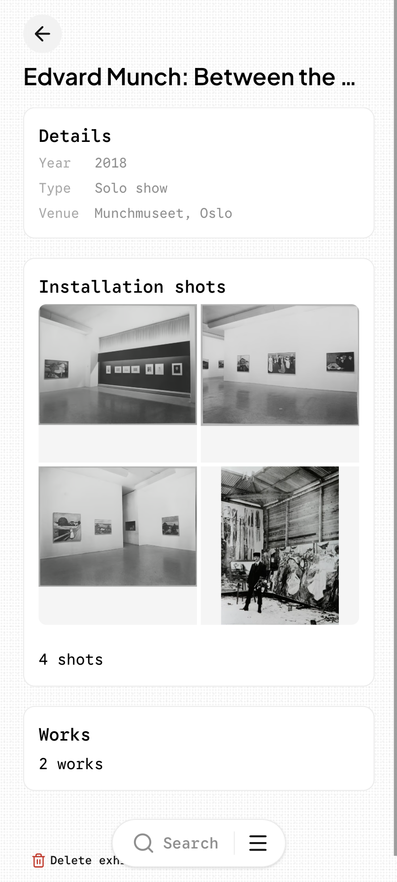An exhibition record in CloudCat, with its works and installation shots